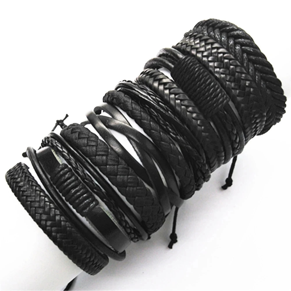 Stylish black woven bracelets handmade leather fashion gift