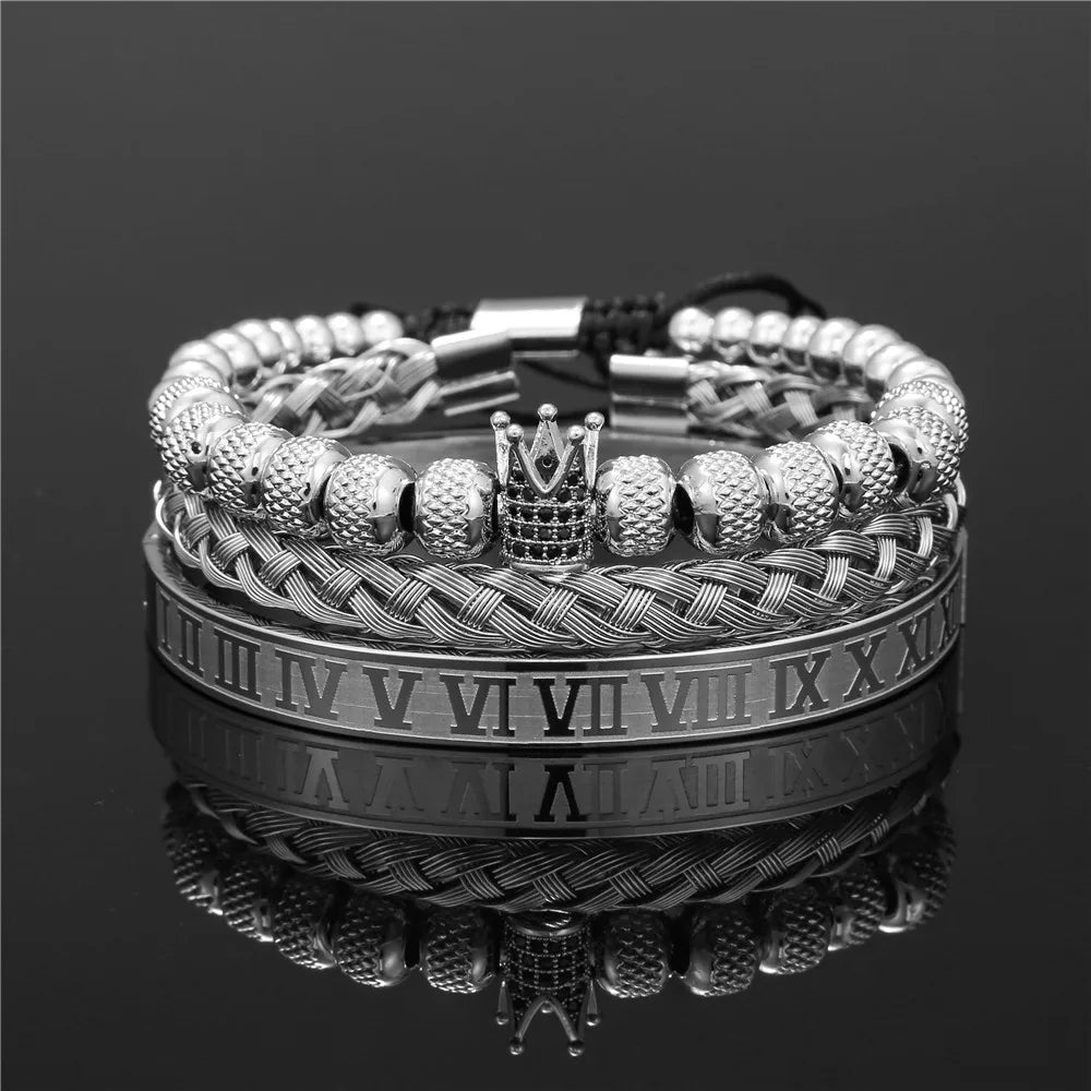 royal king crown cz bracelets men luxury adjustable