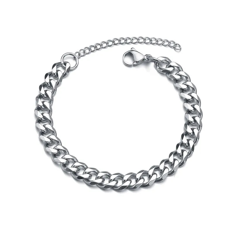 Stainless Steel Cuban Chain Bracelet Men Women Jewelry