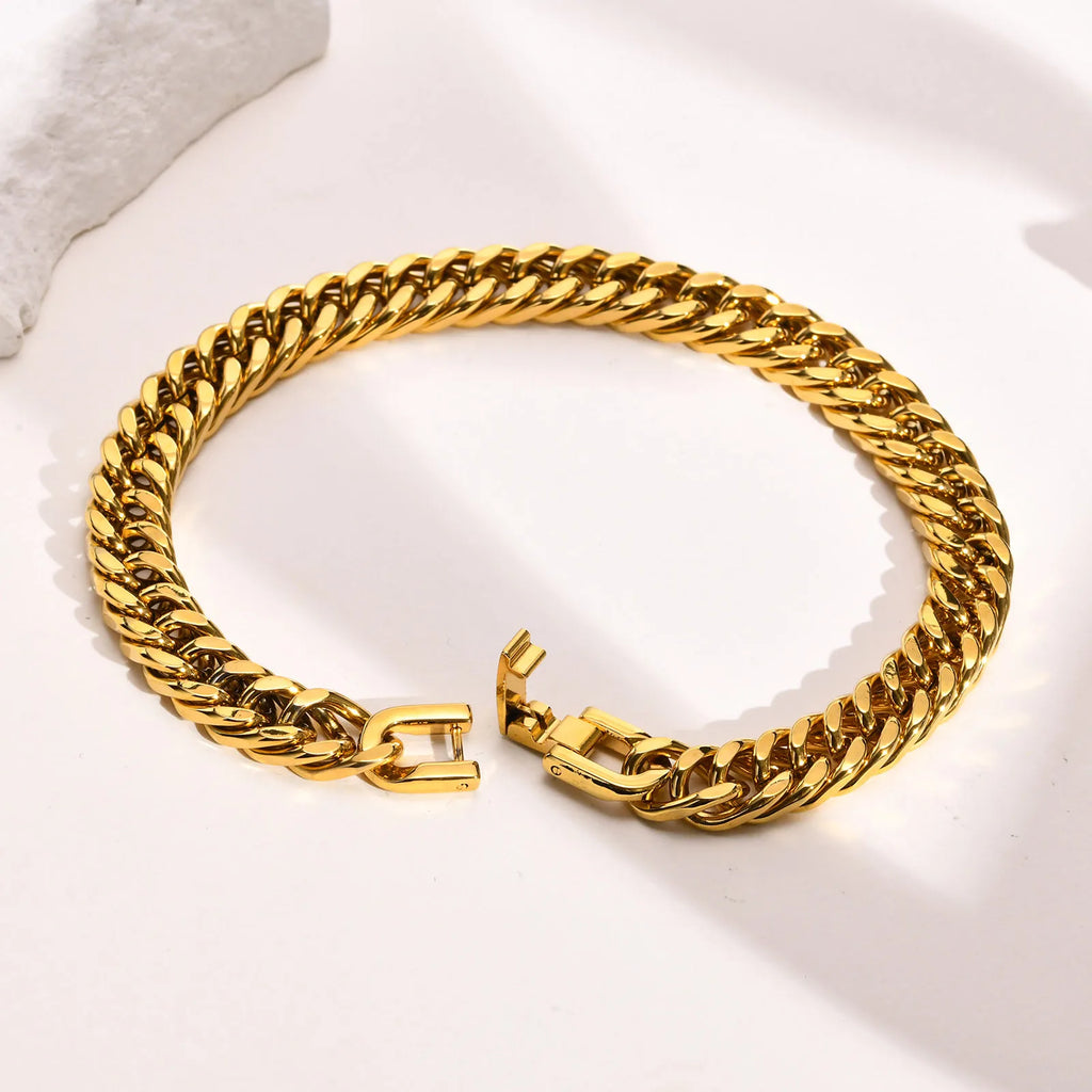 Stainless steel double curb chain bracelet for men