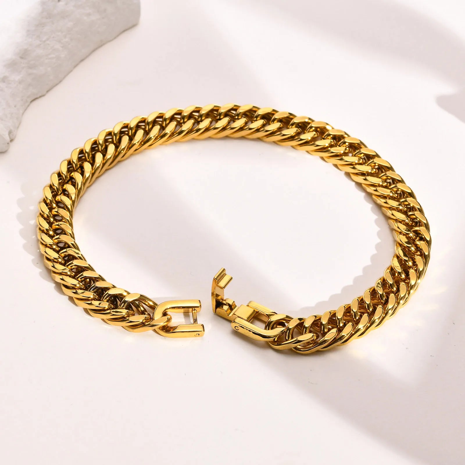 Stainless steel double curb chain bracelet for men