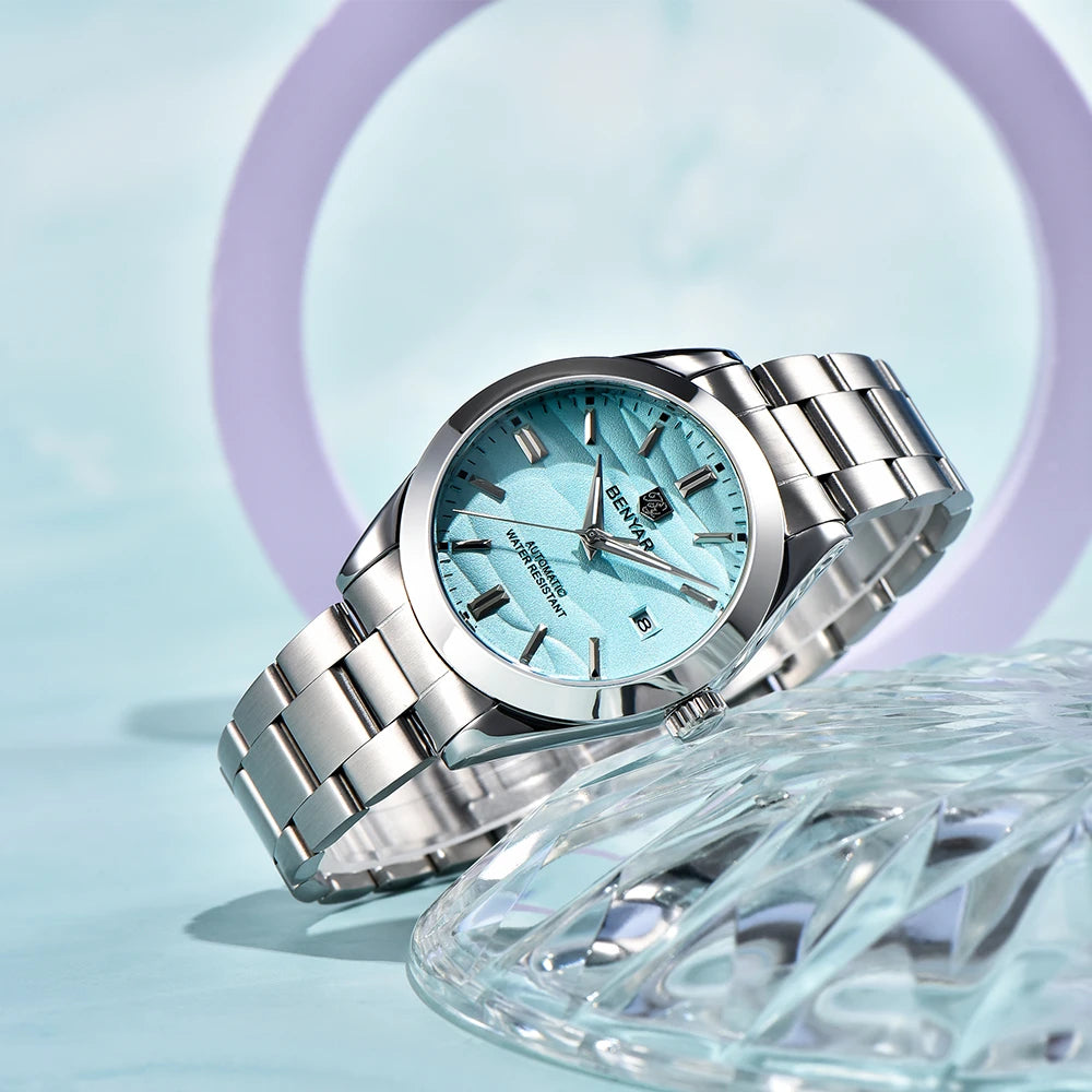 Benyar Mechanical Watch 40mm Stainless Steel Waterproof Men