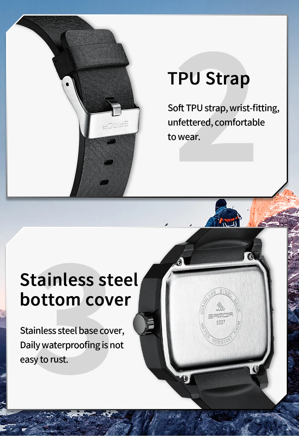 Reloj deportivo LED resistente al agua para hombre SANDA