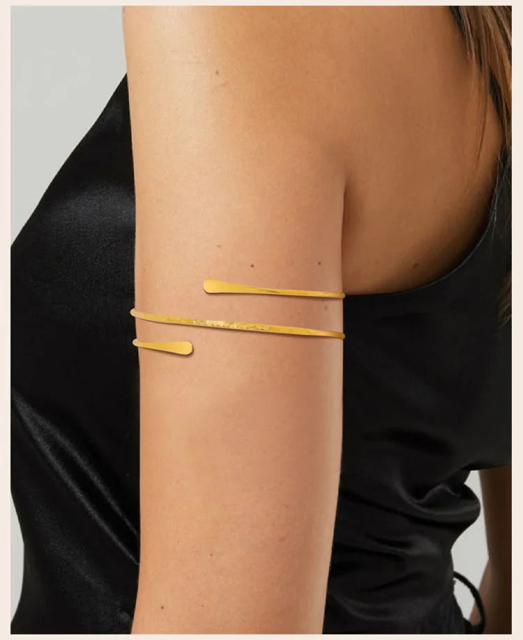 Minimalist gold upper arm cuff bracelet women