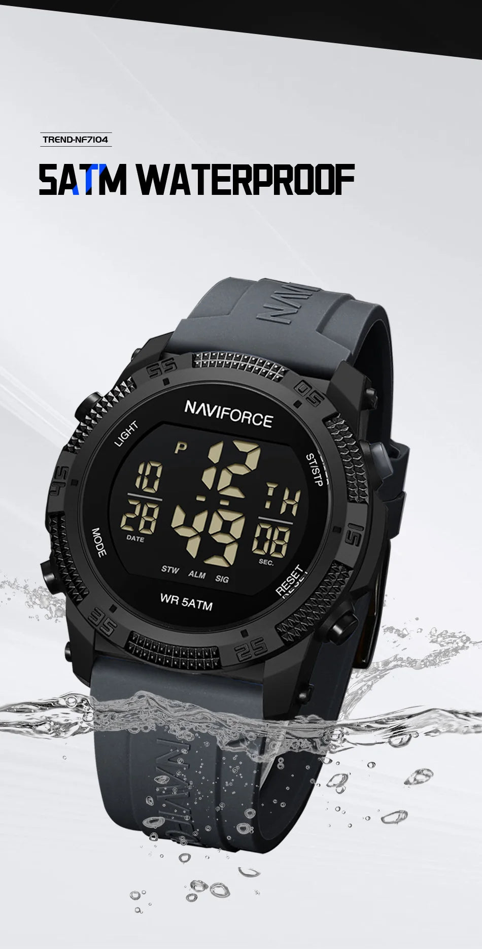 NAVIFORCE Sports Men's Digital Watch Waterproof Alarm