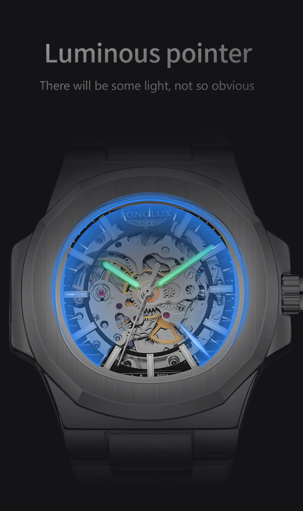 Men automatic mechanical luxury waterproof skeleton stainless steel watch