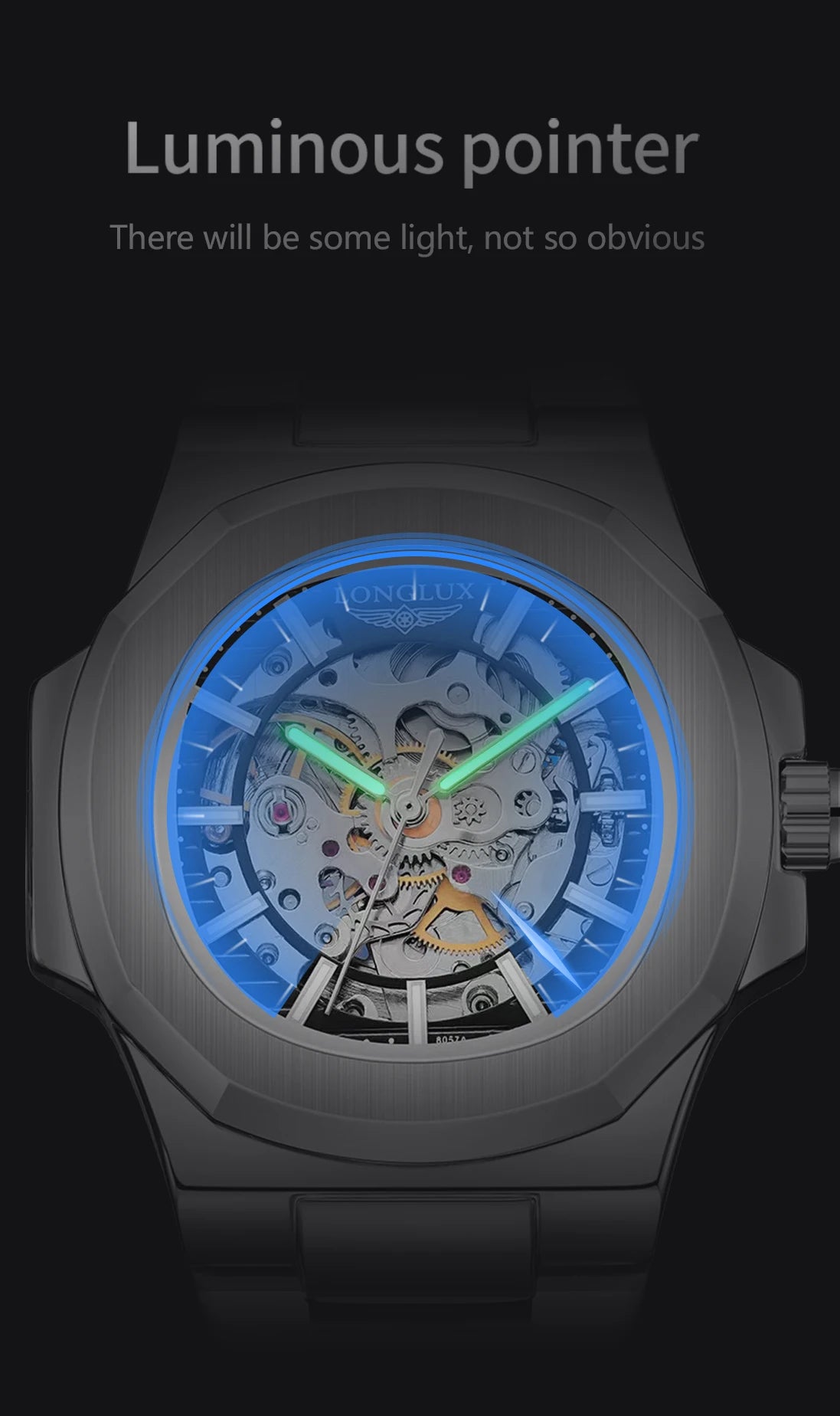 Men automatic mechanical luxury waterproof skeleton stainless steel watch