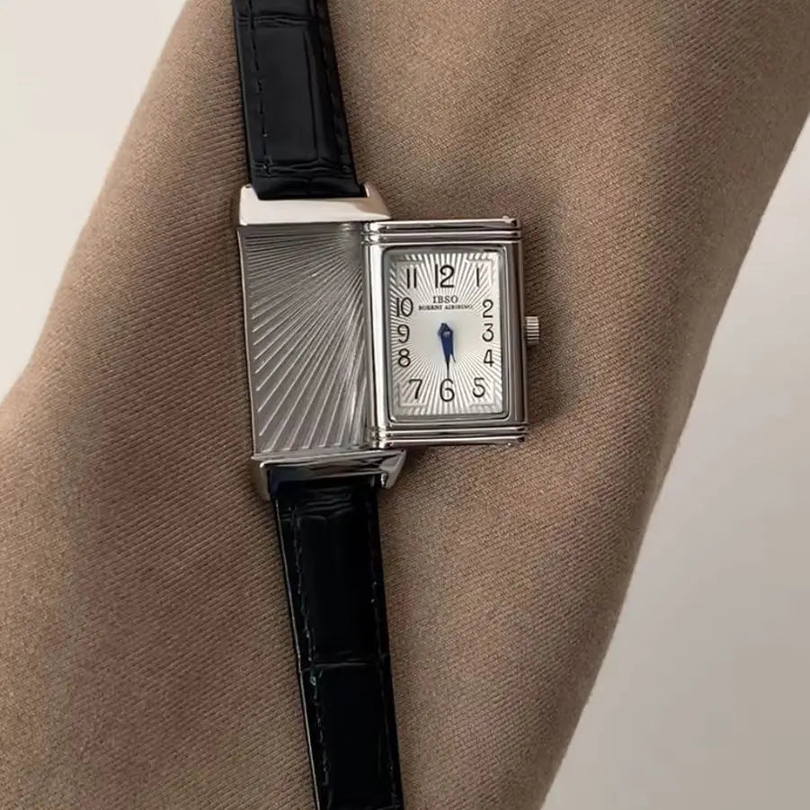 Retro Leather Quartz Digital Square Watch