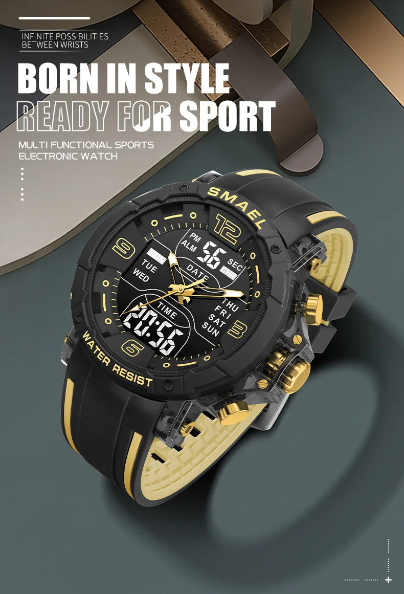 SMAEL Waterproof Quartz Sport Alarm Watch Nightlight