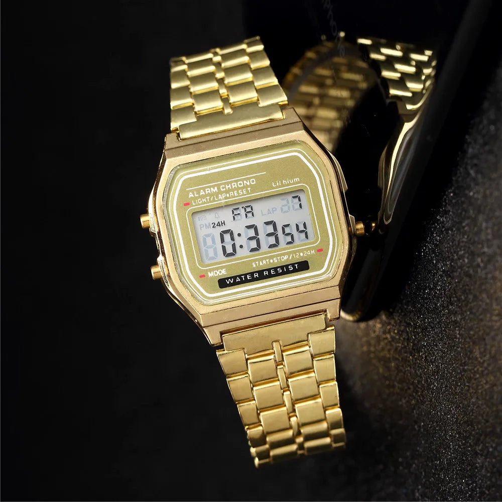 Elegant Women Digital Watch Gold Silver Stainless Steel