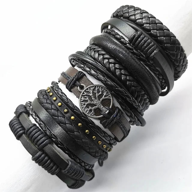 Stylish black woven bracelets handmade leather fashion gift