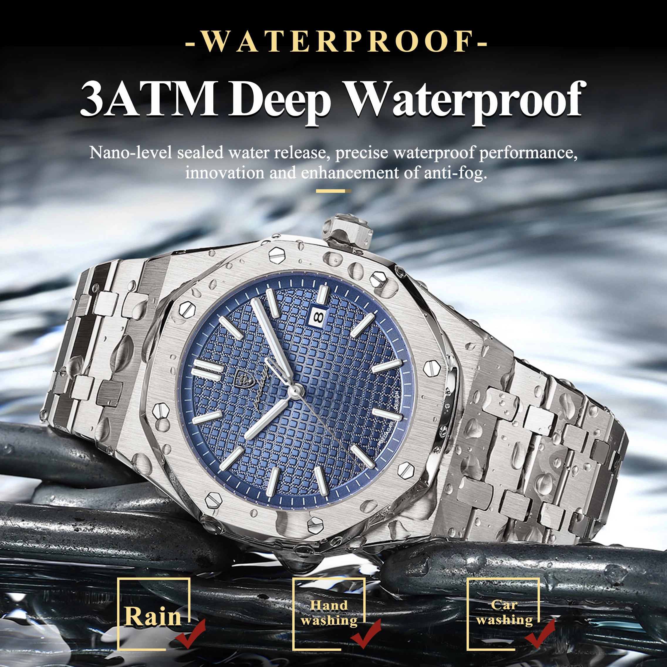 Luxury Men's Waterproof Quartz Stainless Steel Wristwatch Fashion
