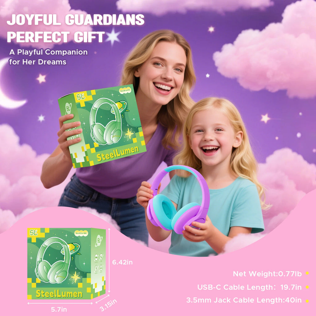 Kids Wireless Bluetooth ANC Headphones Noise Cancelling Travel