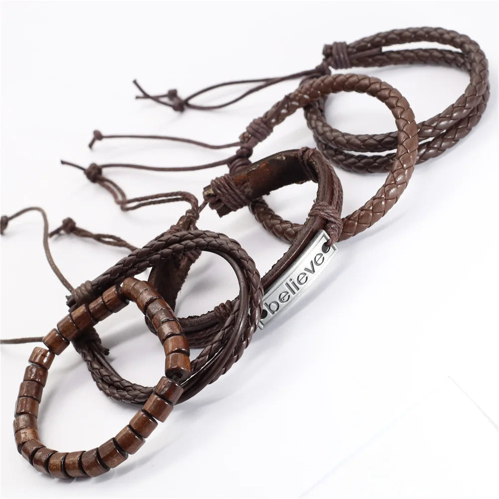 Stylish black woven bracelets handmade leather fashion gift