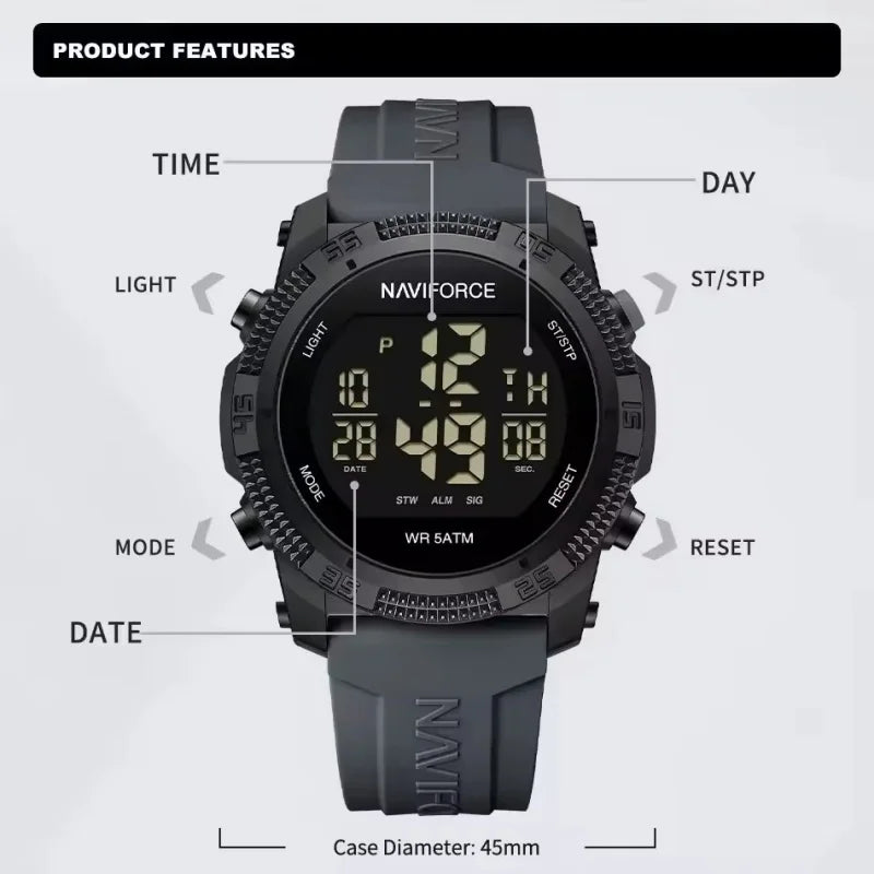 NAVIFORCE Sports Men's Digital Watch Waterproof Alarm