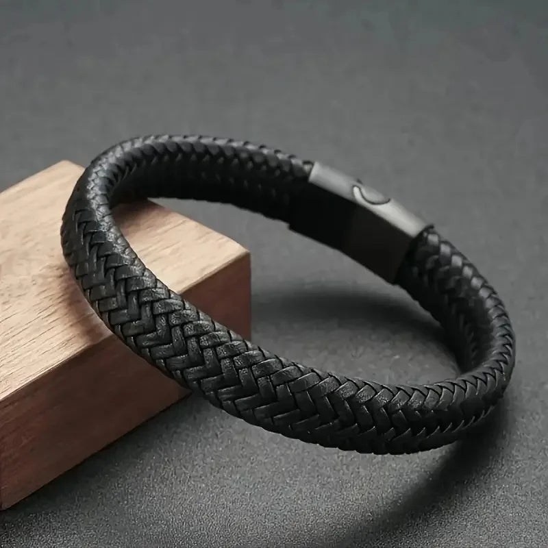 Black PU Leather Magnetic Bracelet Men Stylish Elegant Gift