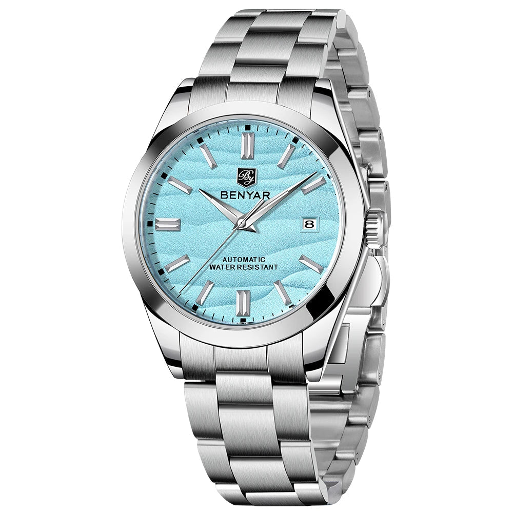 Benyar Mechanical Watch 40mm Stainless Steel Waterproof Men