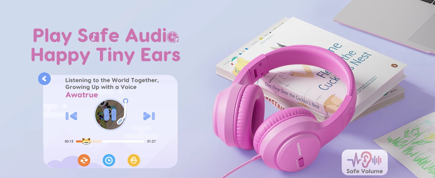 kids wired headphones stereo over ear school 3.5mm