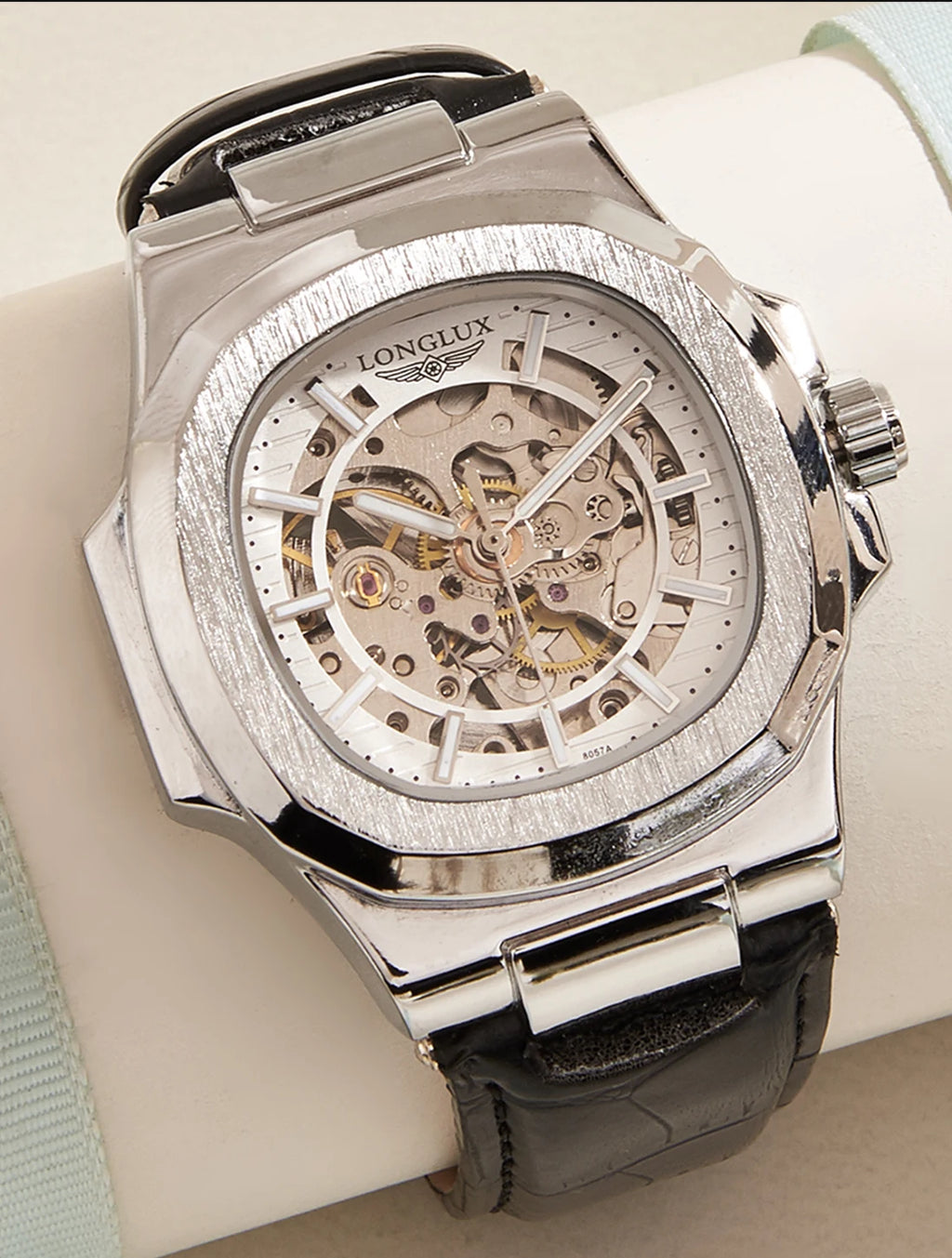 LONGLUX automatic mechanical watch luxury waterproof leather mens