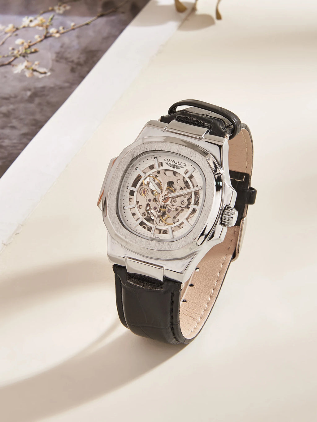 LONGLUX automatic mechanical watch luxury waterproof leather mens