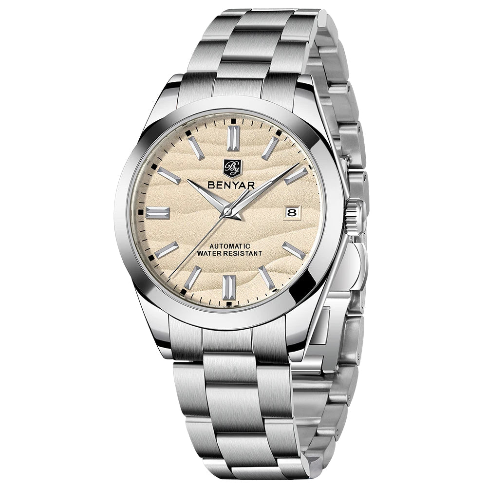 Benyar Mechanical Watch 40mm Stainless Steel Waterproof Men
