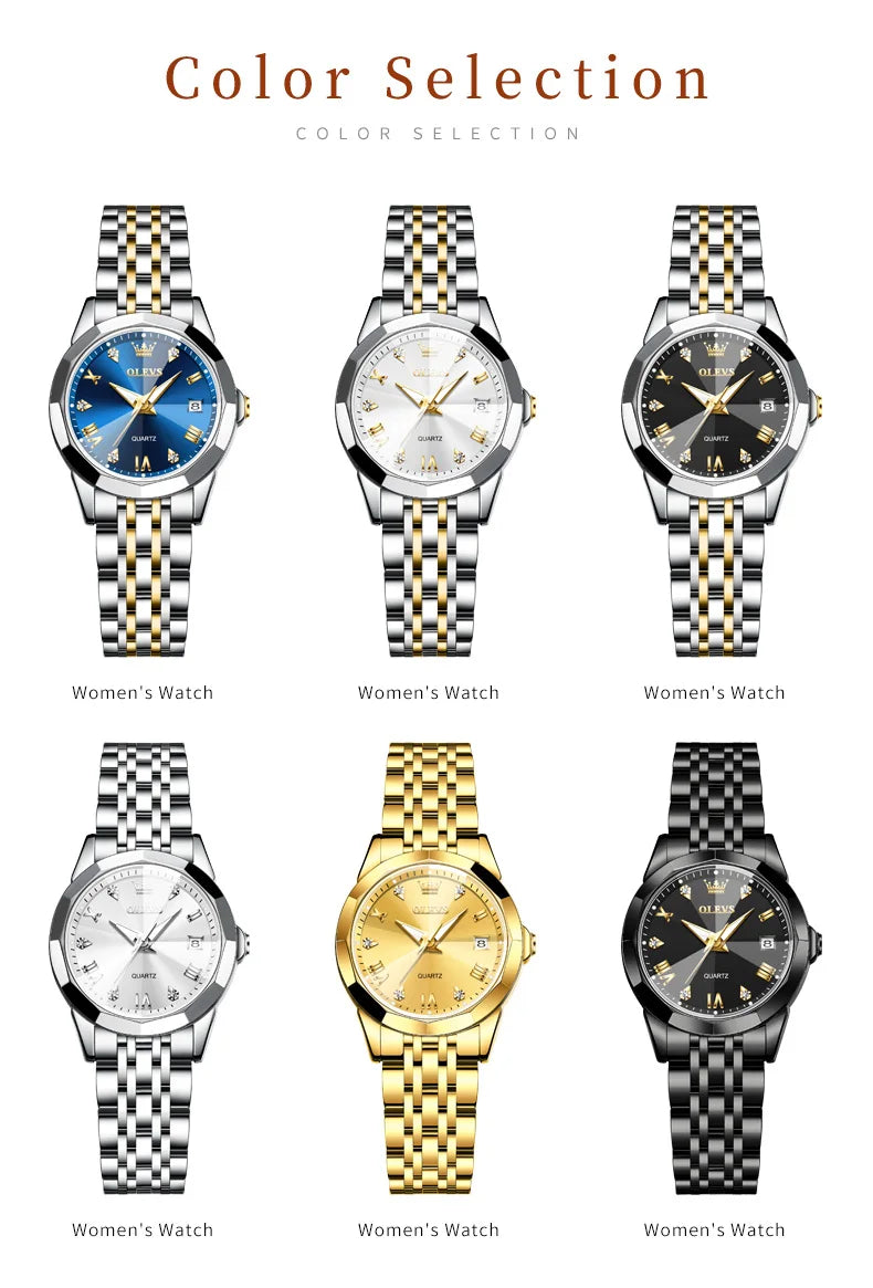 OLEVS Luxury Women Watch Elegant Waterproof Stainless Steel Quartz