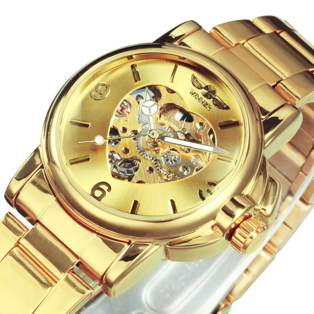 WINNER Women Skeleton Automatic Gold Watch