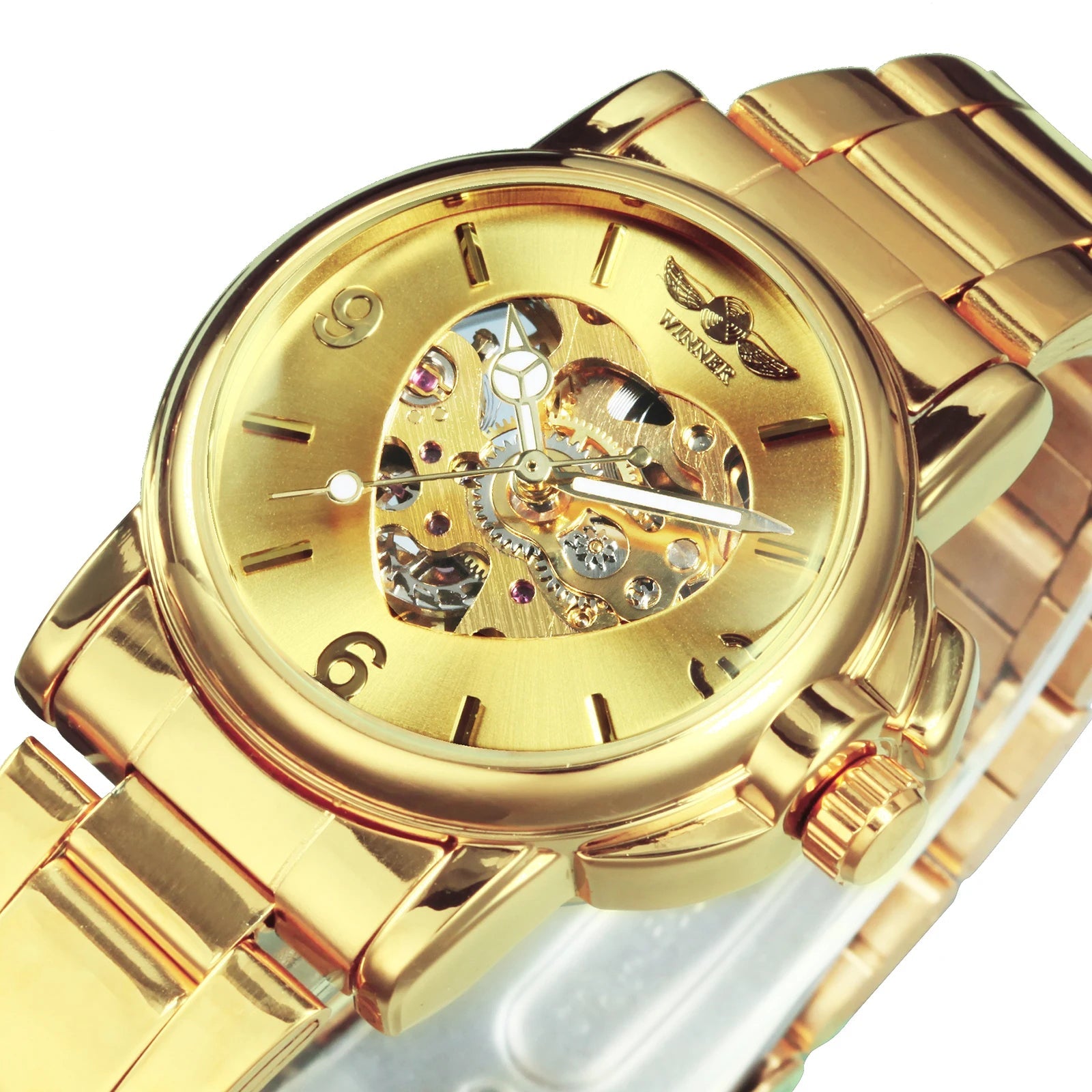 WINNER Women Skeleton Automatic Gold Watch