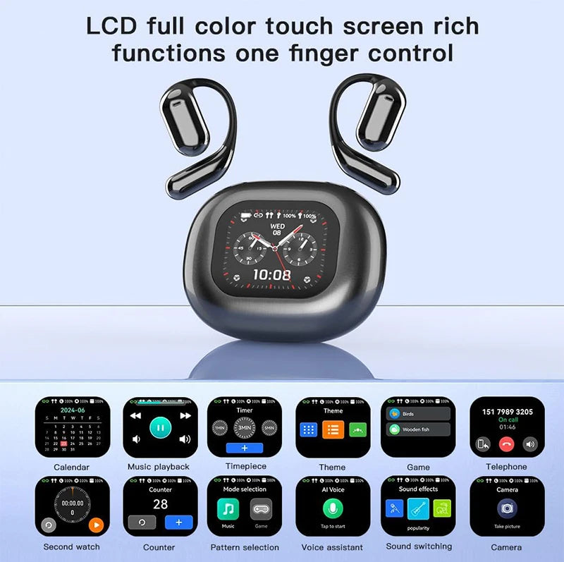 AI earbuds with real time translation 144 languages and LCD touch control