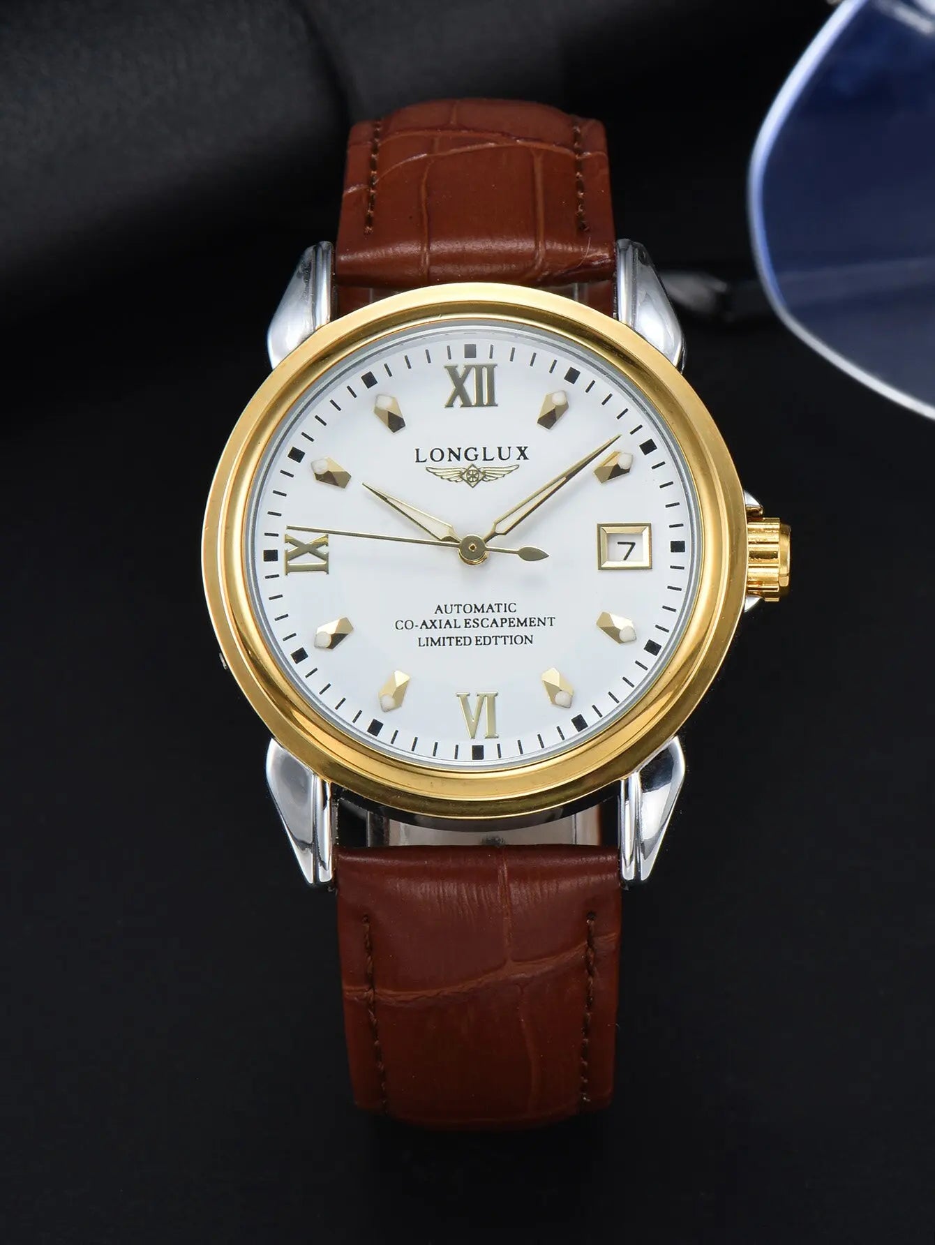 Men automatic mechanical watch waterproof leather date gift