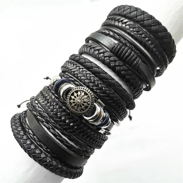 Stylish black woven bracelets handmade leather fashion gift