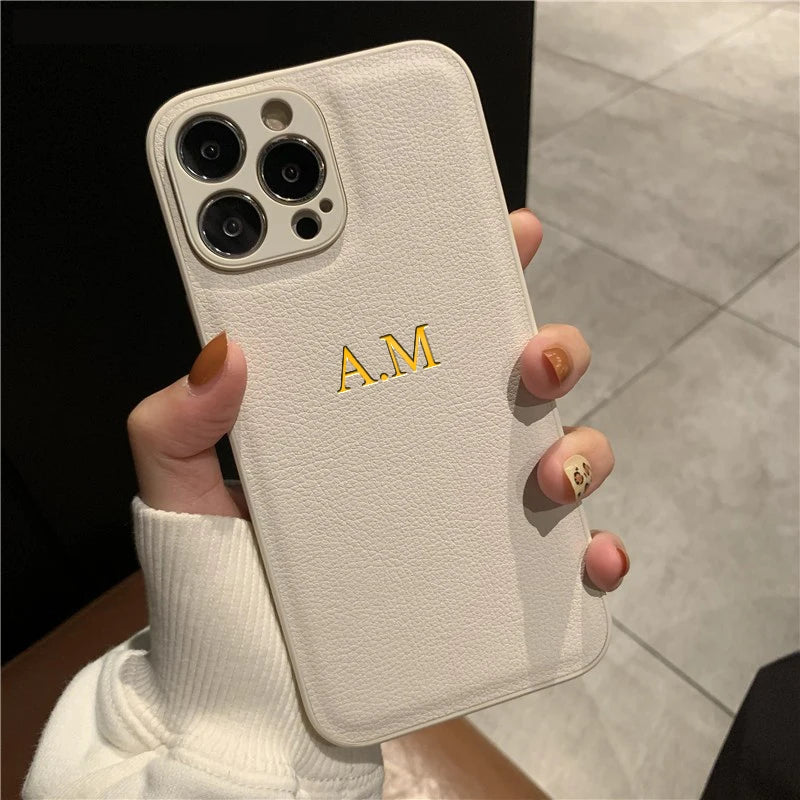 Custom iPhone Case Personalized Leather Name Initials Gift
