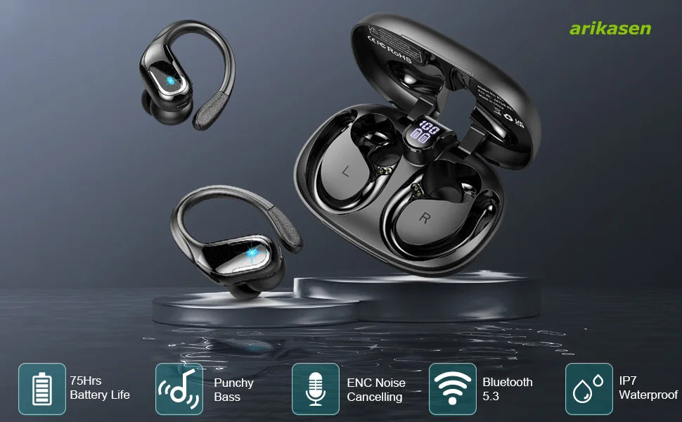 Sport wireless earbuds waterproof noise cancelling stereo longplay