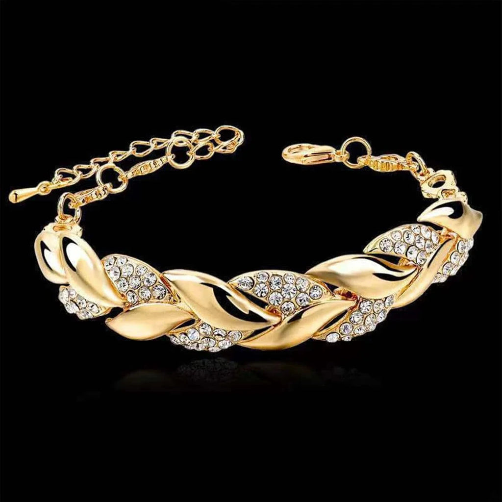 HipHop Leaf Bracelet Women Gold Crystal Adjustable Jewelry