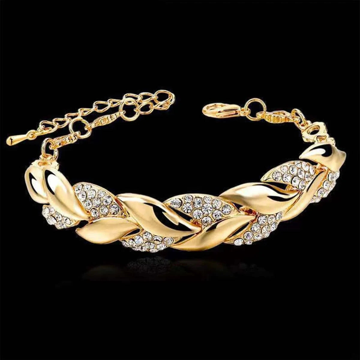 HipHop Leaf Bracelet Women Gold Crystal Adjustable Jewelry