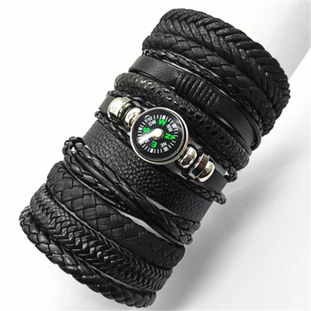 Stylish black woven bracelets handmade leather fashion gift