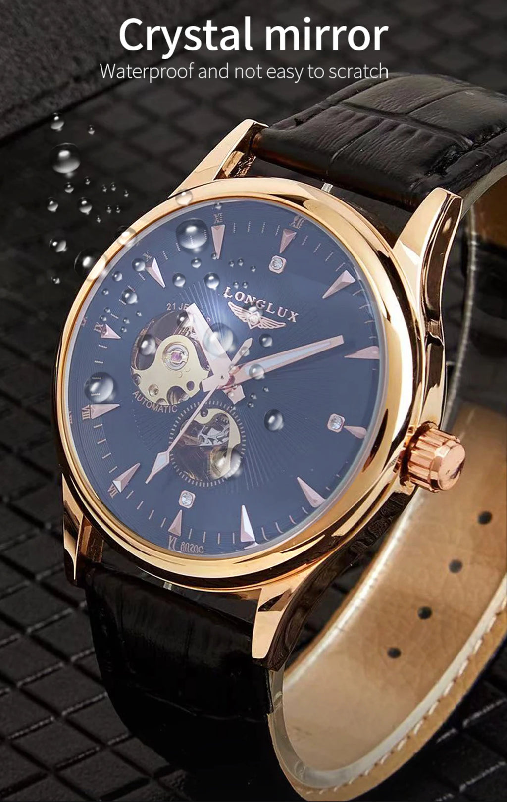 LONGLUX automatic skeleton wristwatch men waterproof gift