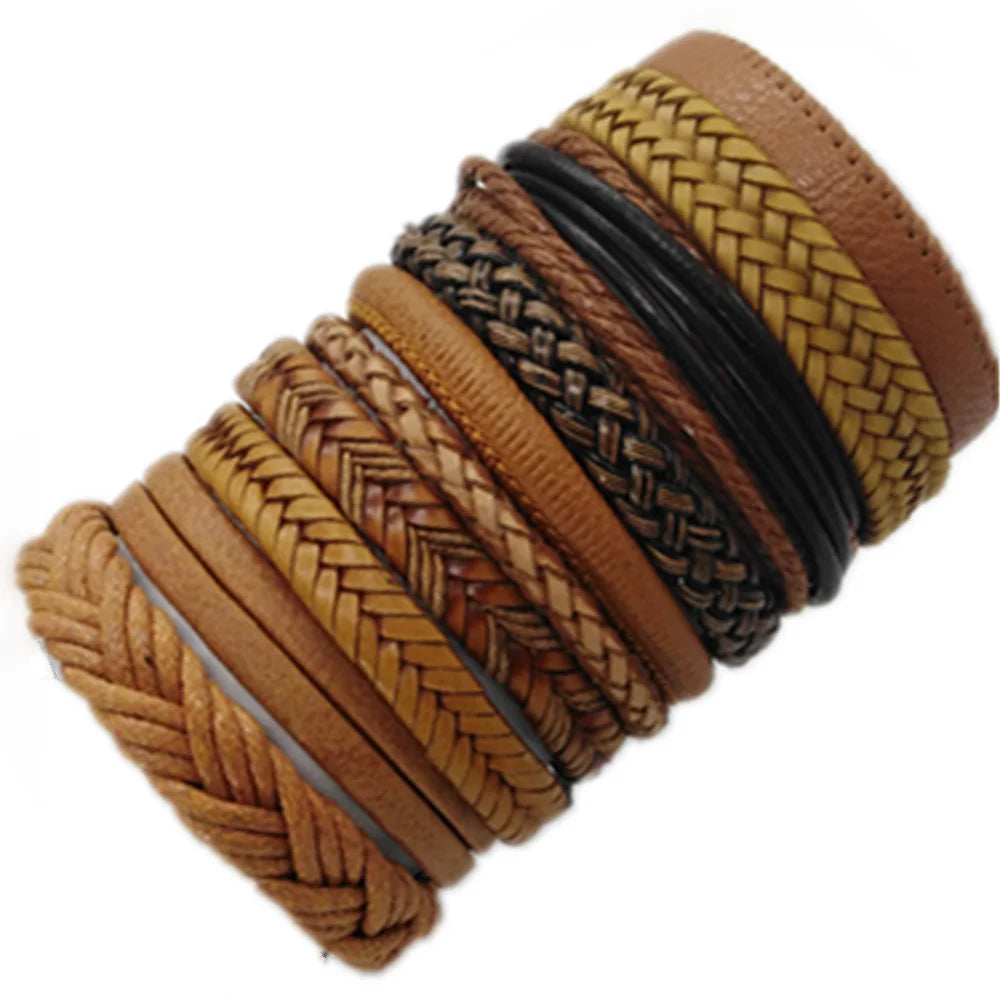 Stylish black woven bracelets handmade leather fashion gift