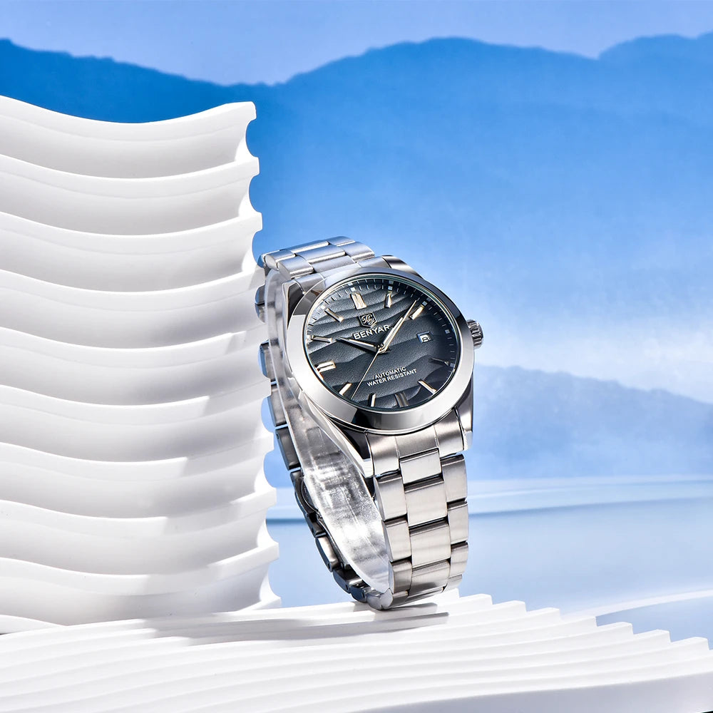 Benyar Mechanical Watch 40mm Stainless Steel Waterproof Men