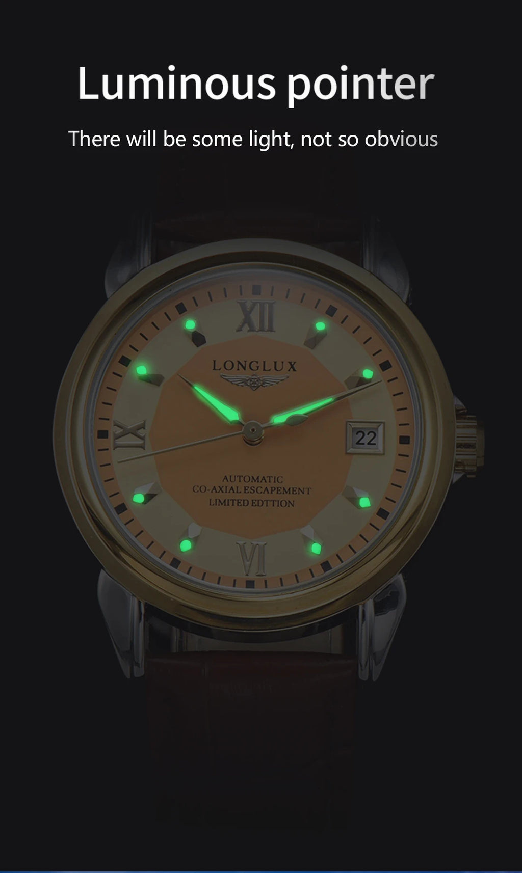 Men automatic mechanical watch waterproof leather date gift