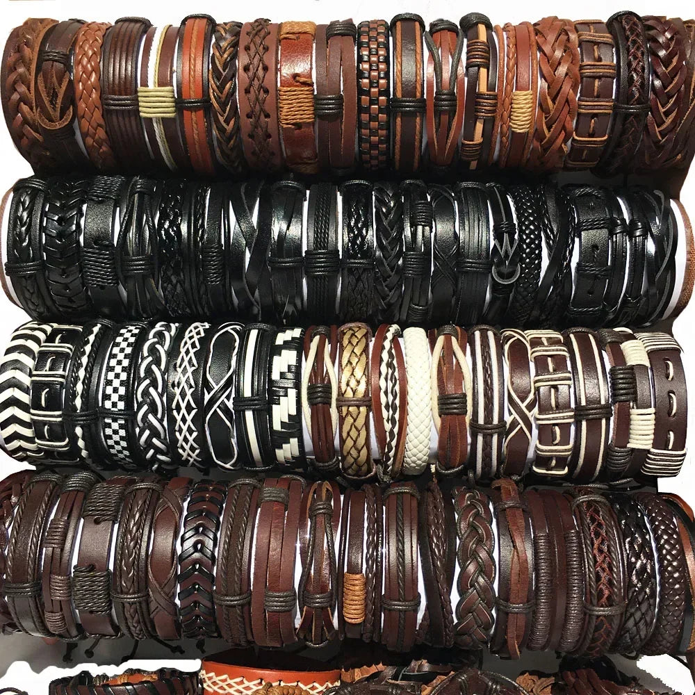 Stylish handmade woven leather bracelets for men women