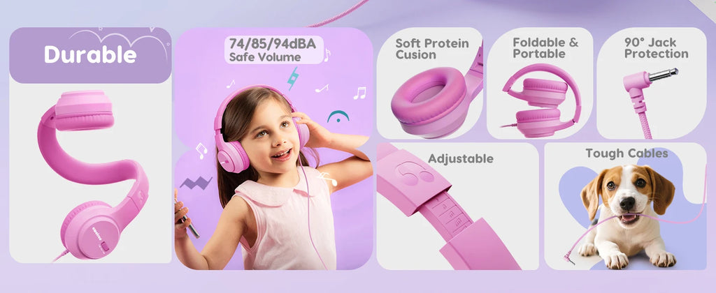 kids wired headphones stereo over ear school 3.5mm