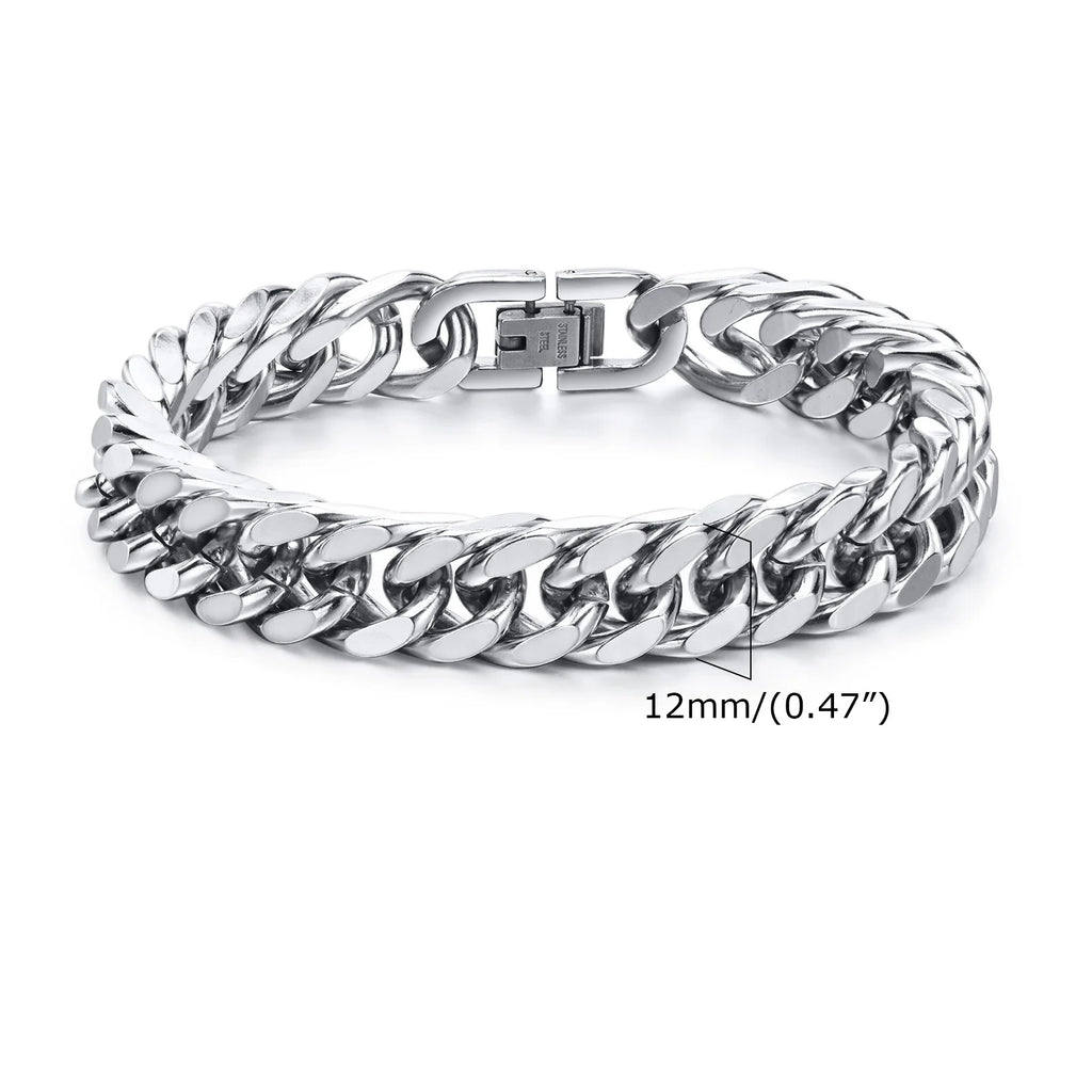 Stainless steel double curb chain bracelet for men