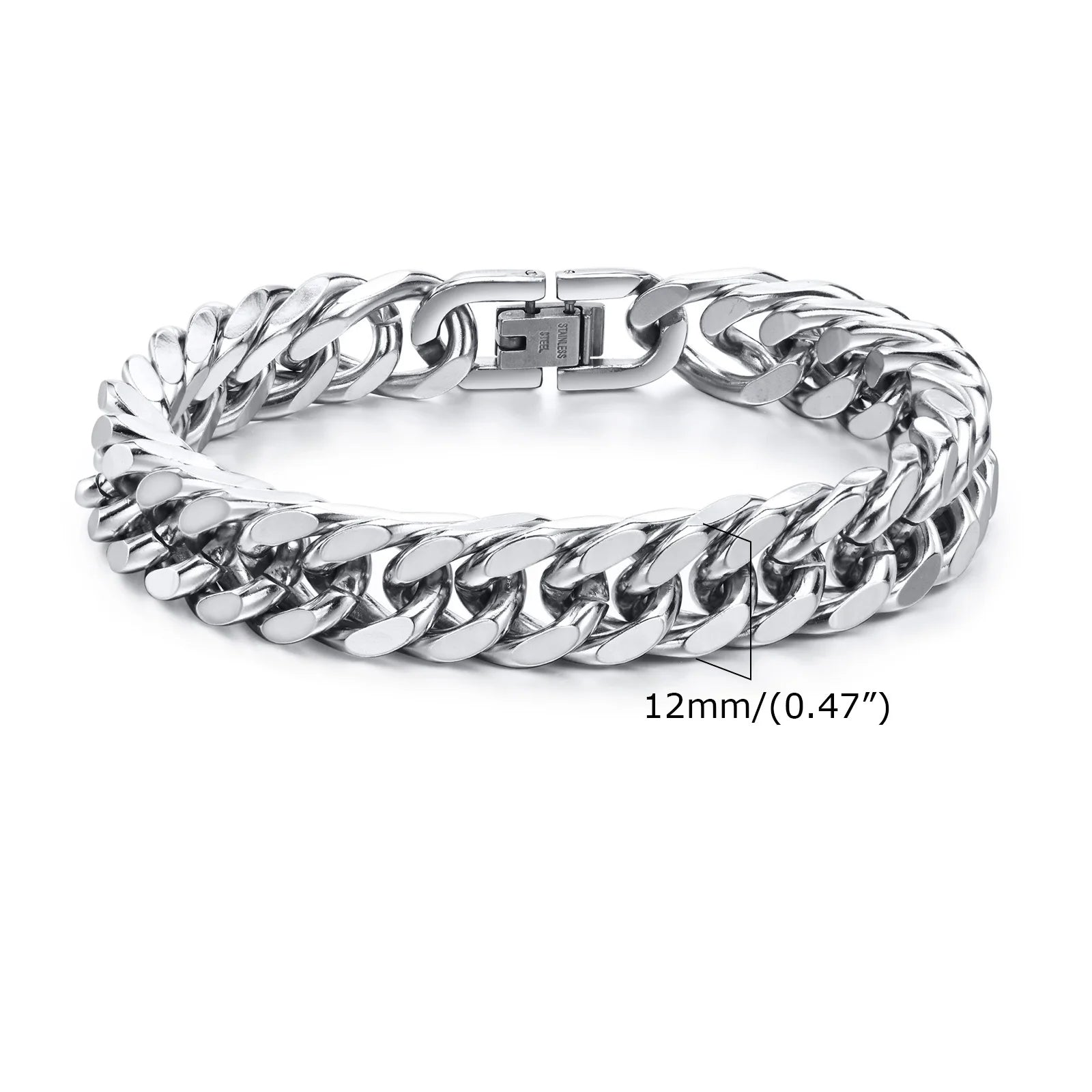 Stainless steel double curb chain bracelet for men