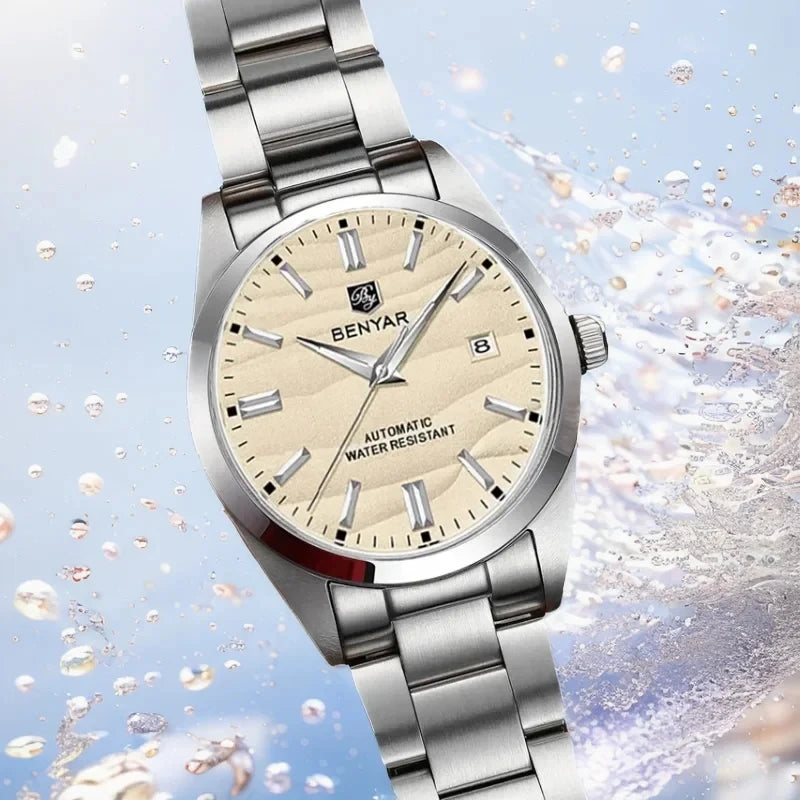 Benyar Mechanical Watch 40mm Stainless Steel Waterproof Men