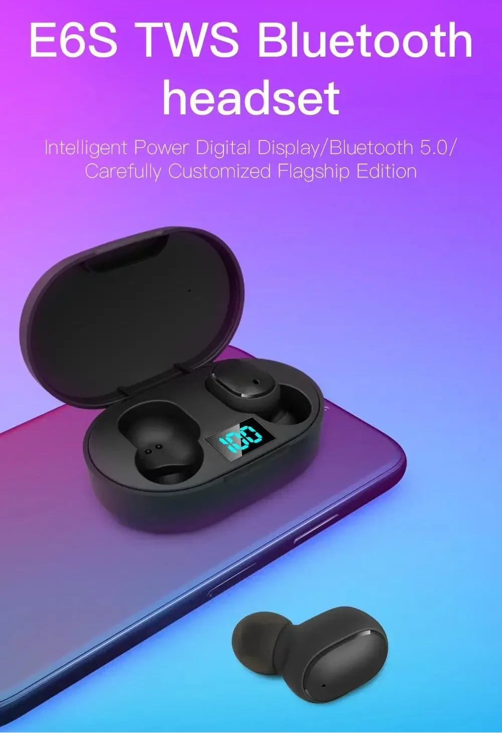 E6S TWS Bluetooth Earphones, wireless noise-canceling headset for Xiaomi Samsung