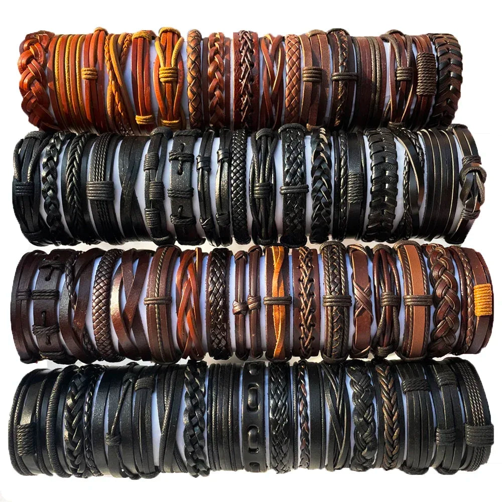 Stylish handmade woven leather bracelets for men women