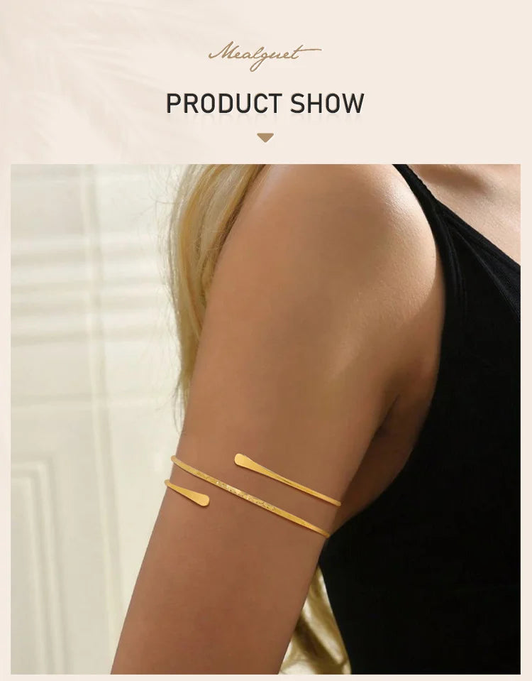 Minimalist gold upper arm cuff bracelet women