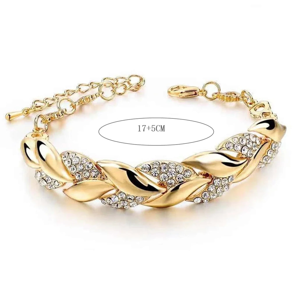 HipHop Leaf Bracelet Women Gold Crystal Adjustable Jewelry