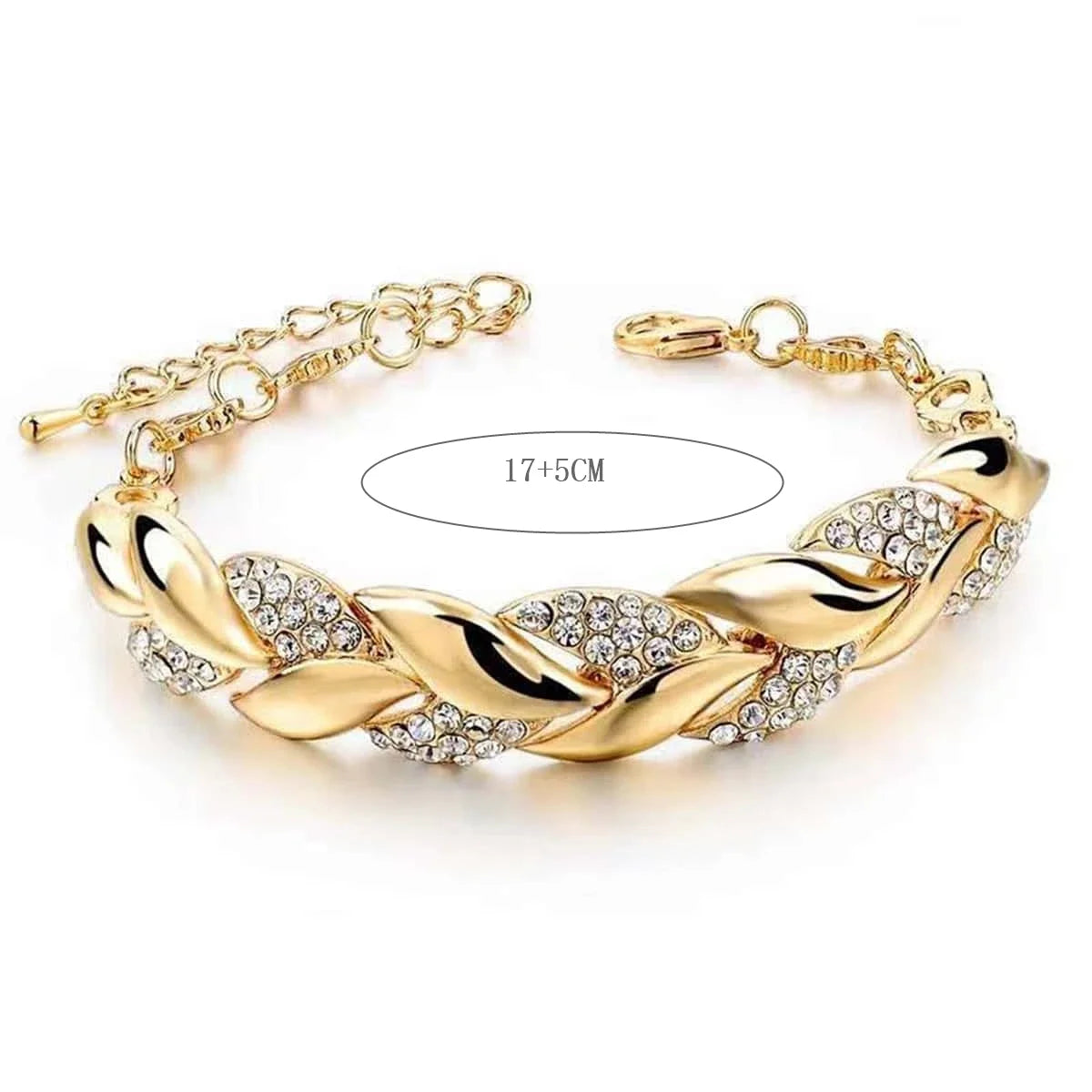 HipHop Leaf Bracelet Women Gold Crystal Adjustable Jewelry